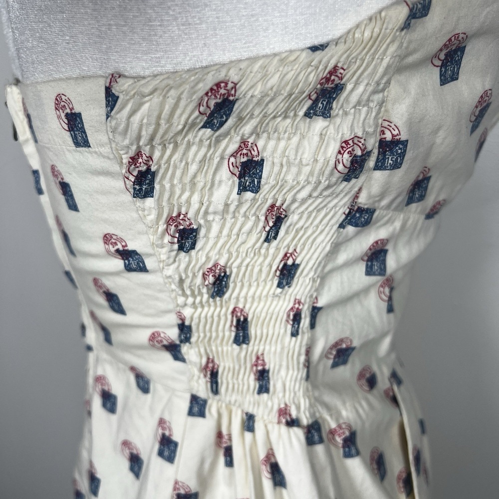 Anthropologie Girls From Savoy Ivory Paris Stamp Postage Size 4 Strapless Dress - Picture 8 of 13